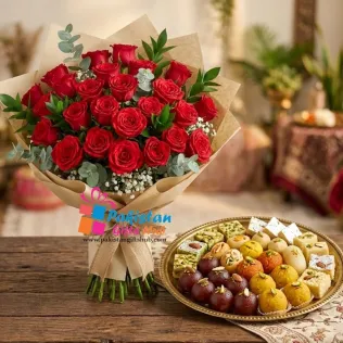 Classic 36 Red Roses Bouquet & 1kg Mix Mithai Combo Classic 36 Red Roses Bouquet & 1kg Mix Mithai Combo