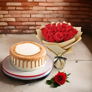 Classic Celebration: 24 Red Roses & Jalal Sons Cake Duo Classic Celebration: 24 Red Roses & Jalal Sons Cake Duo