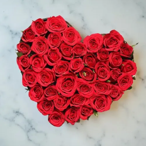 Scarlet Heart Roses Basket