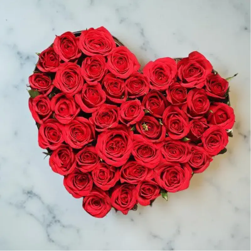 Scarlet Heart Roses Basket