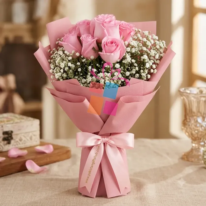 Soft Blush: 6 Pink Imported Rose Bouquet Soft Blush: 6 Pink Imported Rose Bouquet