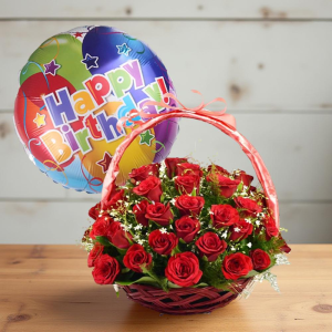 Rose Bloom Birthday Basket Rose Bloom Birthday Basket