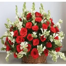 Red Roses & Tube Roses Basket