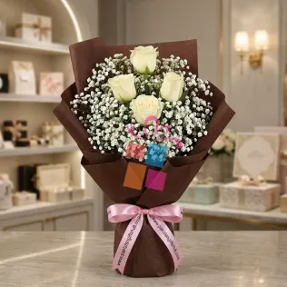 Sweet Simplicity: 3 Rose & Baby's Breath Bouquet