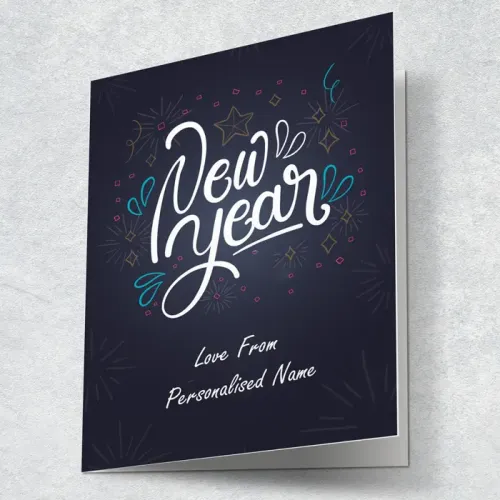 Personalized Blue Sparkle New Year Card